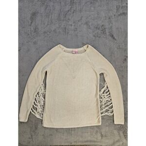 Love On A Hanger Cream Fringe Sleeve Crochet Back Knit Sweater Boho Small